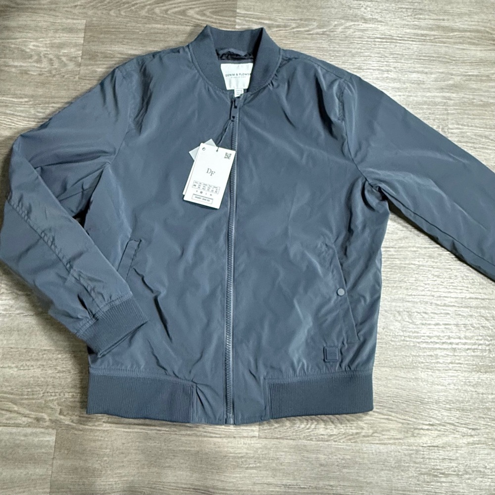 Denim & Flower Ricky Singh Mens Essential Bomber Jacket Blue Grey Size M NWT